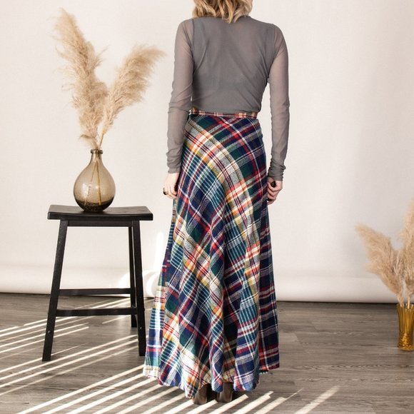 Vintage 70s tartan plaid wool pleated maxi skirt - Picture 10 of 12